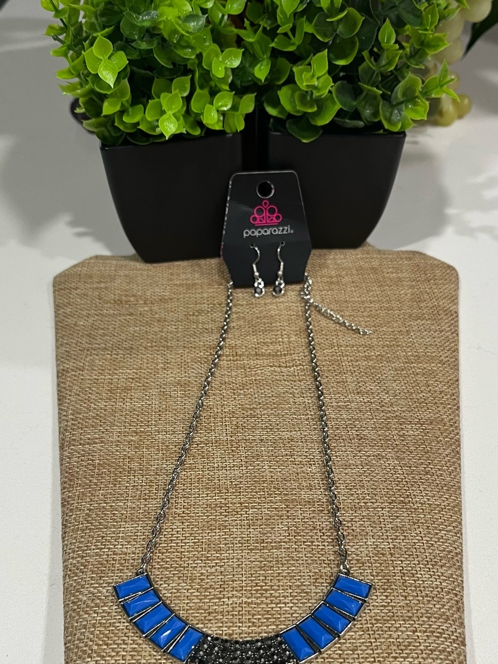 paparazzi Blue and Black Enamel Collar Necklace Set